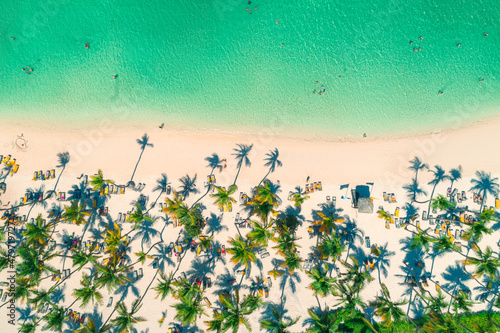 Aerial view of tropical beach. Punta Cana, Dominican Republic.