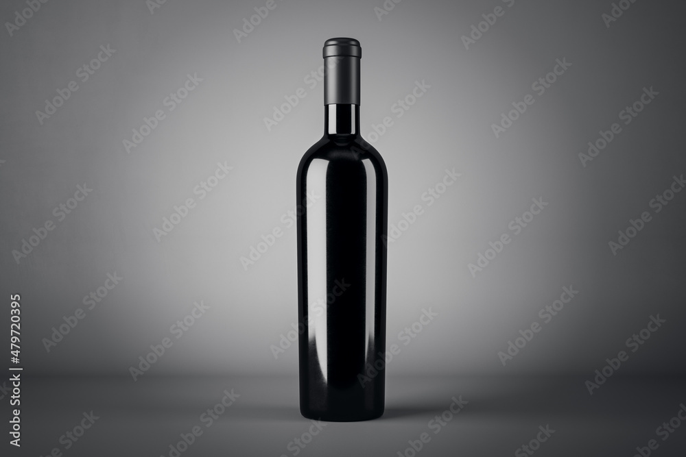 Empty wine botte with mock up place on gray background. Product, alcohol, beverage and advertisement concept. 3D Rendering. Empty wine botte with mock up place on gray background. Product, alcohol, beverage and advertisement concept. 3D Rendering.