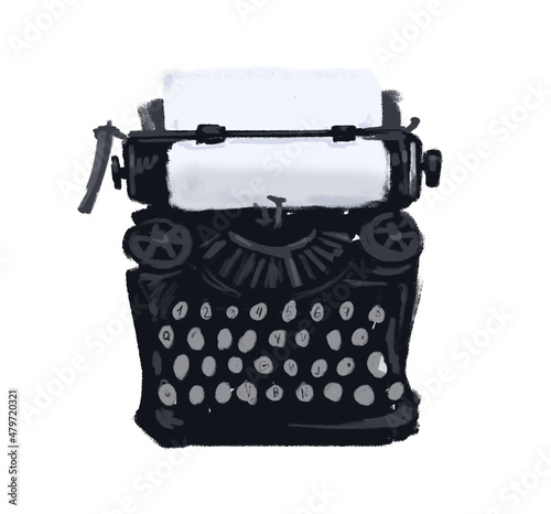 typewriter retro illustration isolated paper keys story story black writer poet vintage
