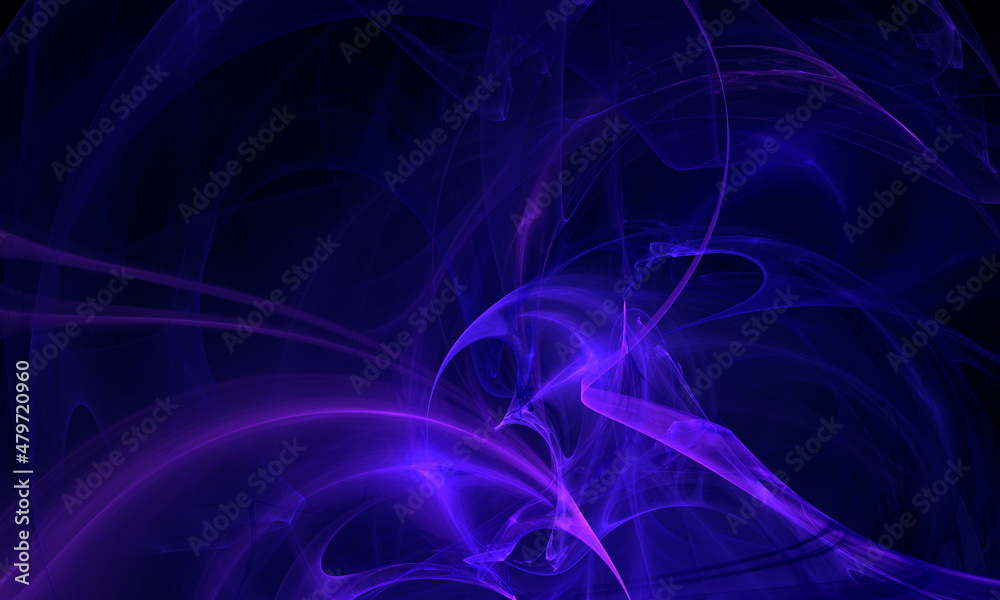 Fantastic digital 3d illustration of violet purple dynamic flames, glowing laser lightnings, energy explosion. Galactic technology. Great as cover for electronic devices wrapping, print, backdrop. 