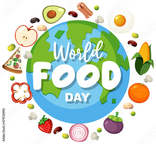 World Food Day logo with healthy food ingredients