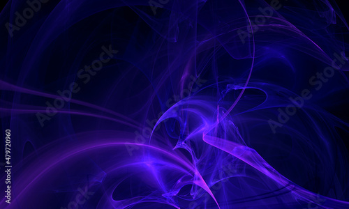 Fantastic digital 3d illustration of violet purple dynamic flames, glowing laser lightnings, energy explosion. Galactic technology. Great as cover for electronic devices wrapping, print, backdrop. 