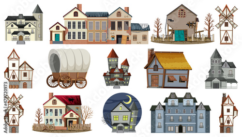 Set of abandoned houses and buildings