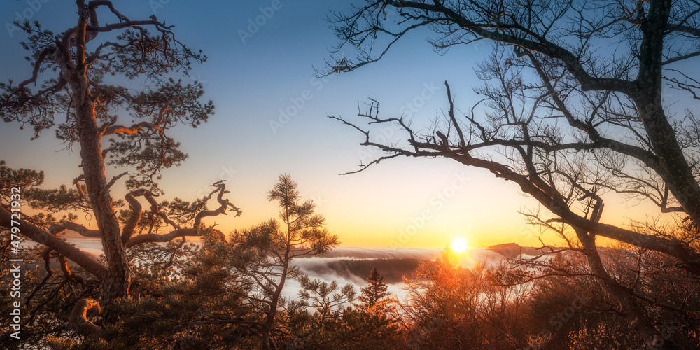 Sonnenuntergang Strihe mit Nebelmeer Sonnenuntergang Strihe mit Nebelmeer