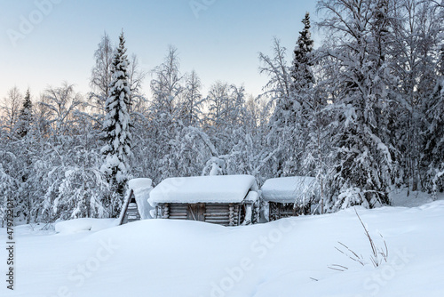 Cabin in the Snow by sunset © Perry