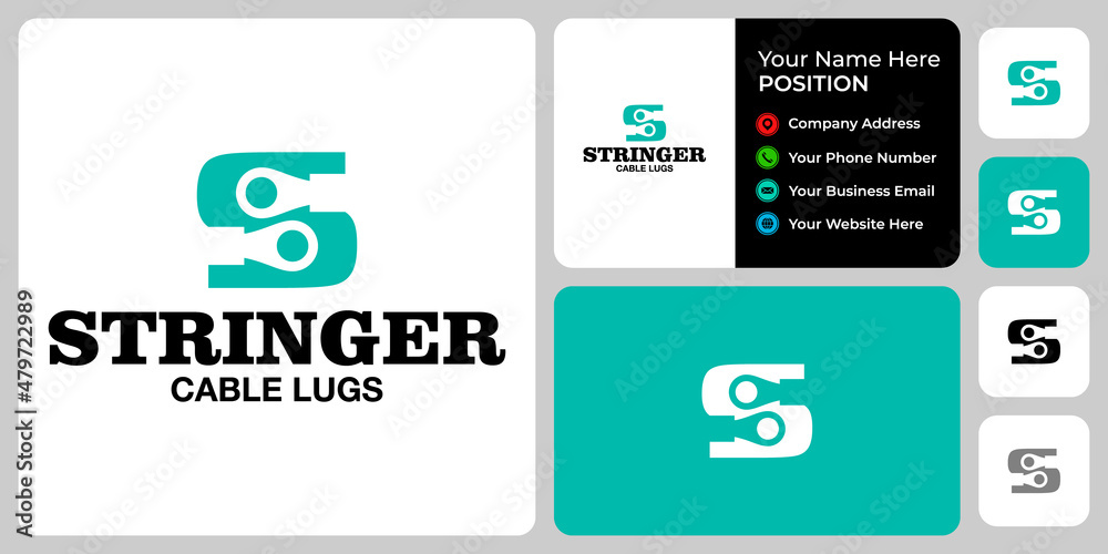 Letter S monogram cable lugs logo design with business card template. Letter S monogram cable lugs logo design with business card template.