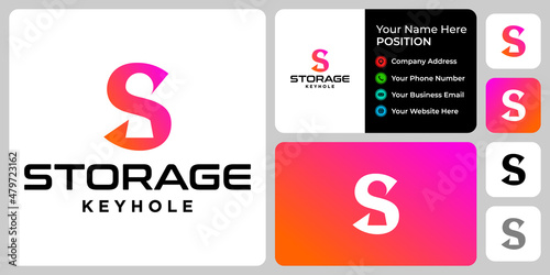 Letter S monogram keyhole logo design with business card template.