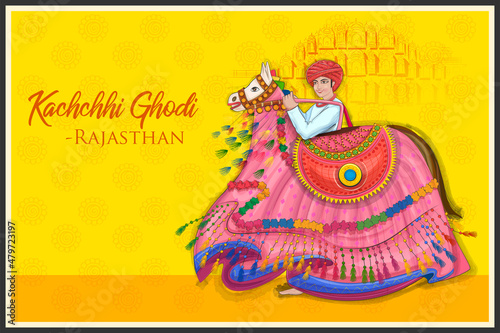 man performing Kachchhi dance traditional folk dance of Rajasthan, India