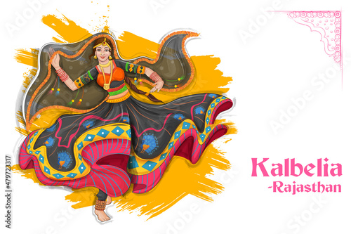 woman performing Kalbelia dance traditional folk dance of Rajasthan, India