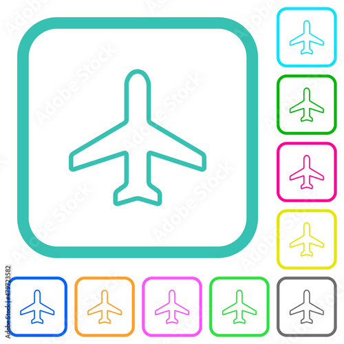 Airplane top view outline vivid colored flat icons