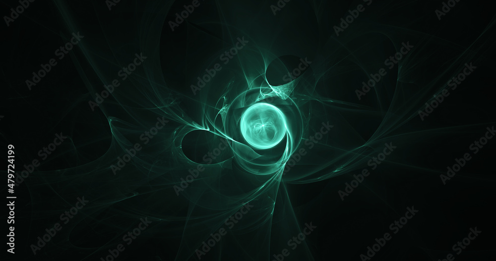 Abstract glowing swirl shapes on dark background. Fantastic fractal shapes background. Generative art. 3d rendering.