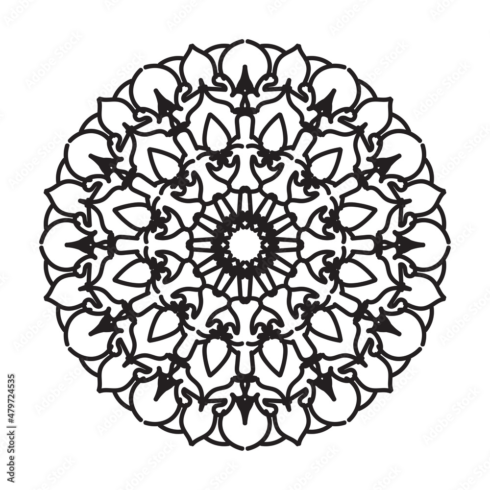 Circular pattern in form of mandala for Henna, Mehndi, tattoo, decoration. Decorative ornament in ethnic oriental style. Coloring book page. Circular pattern in form of mandala for Henna, Mehndi, tattoo, decoration. Decorative ornament in ethnic oriental style. Coloring book page.
