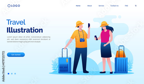 travel landing page website. Vacation illustration flat vector template. Holiday trip