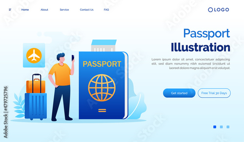 Passport illustration concept. Traveling and holiday passport tourism flat vector template.