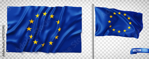 Obraz na płótnie Vector realistic illustration of European flags on a transparent background