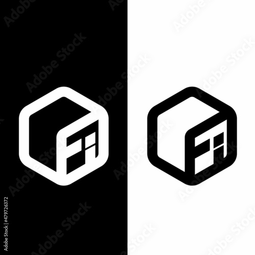 FI letter logo template vector design shape box