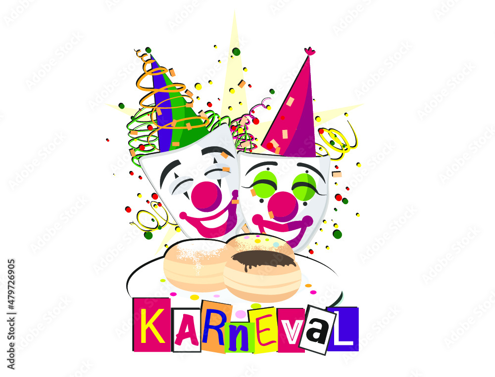 Fototapeta premium Karneval Party - Masken und Berliner Pfannkuchen