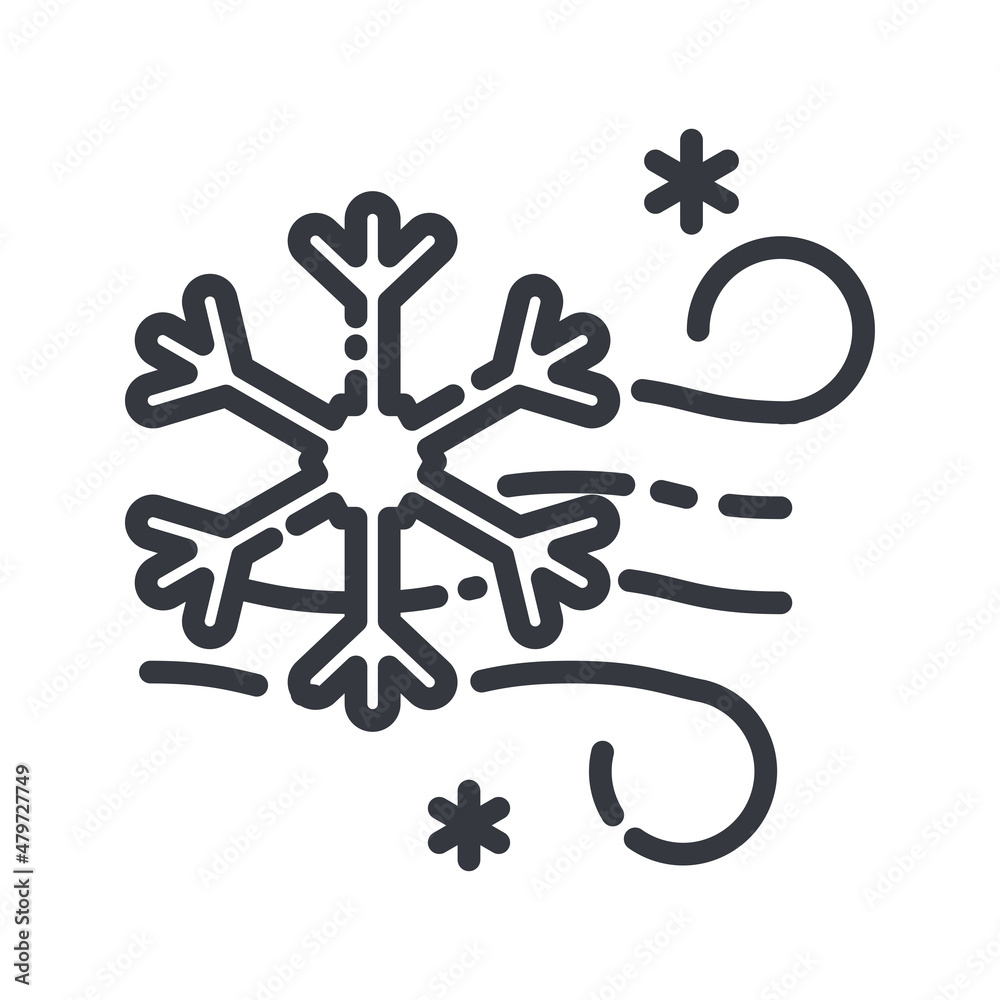 Wind with snowflake line icon isolated on transparent background. Wind with snowflake line icon isolated on transparent background.
