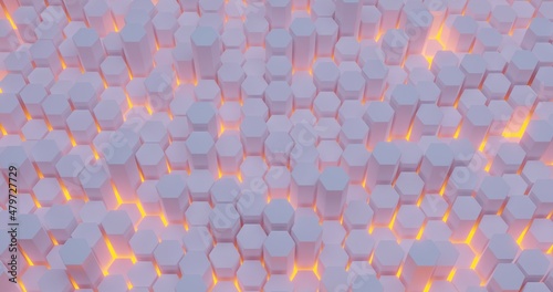 Hexagon Cell Honeycomb 3D Rendering Reflection Background Motion