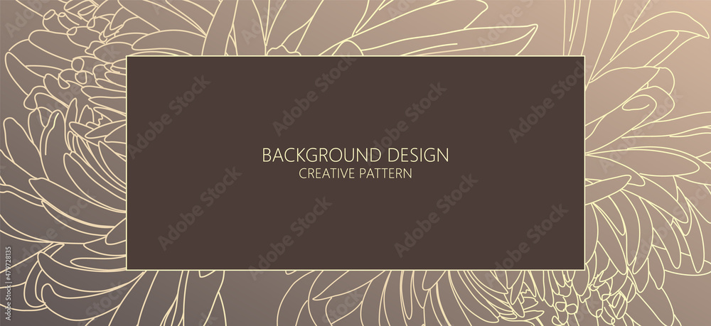 Luxury premium background  design with gold flower pattern. Gold horizontal vector template for banner, premium invitation, luxury voucher, prestigious gift certificate.