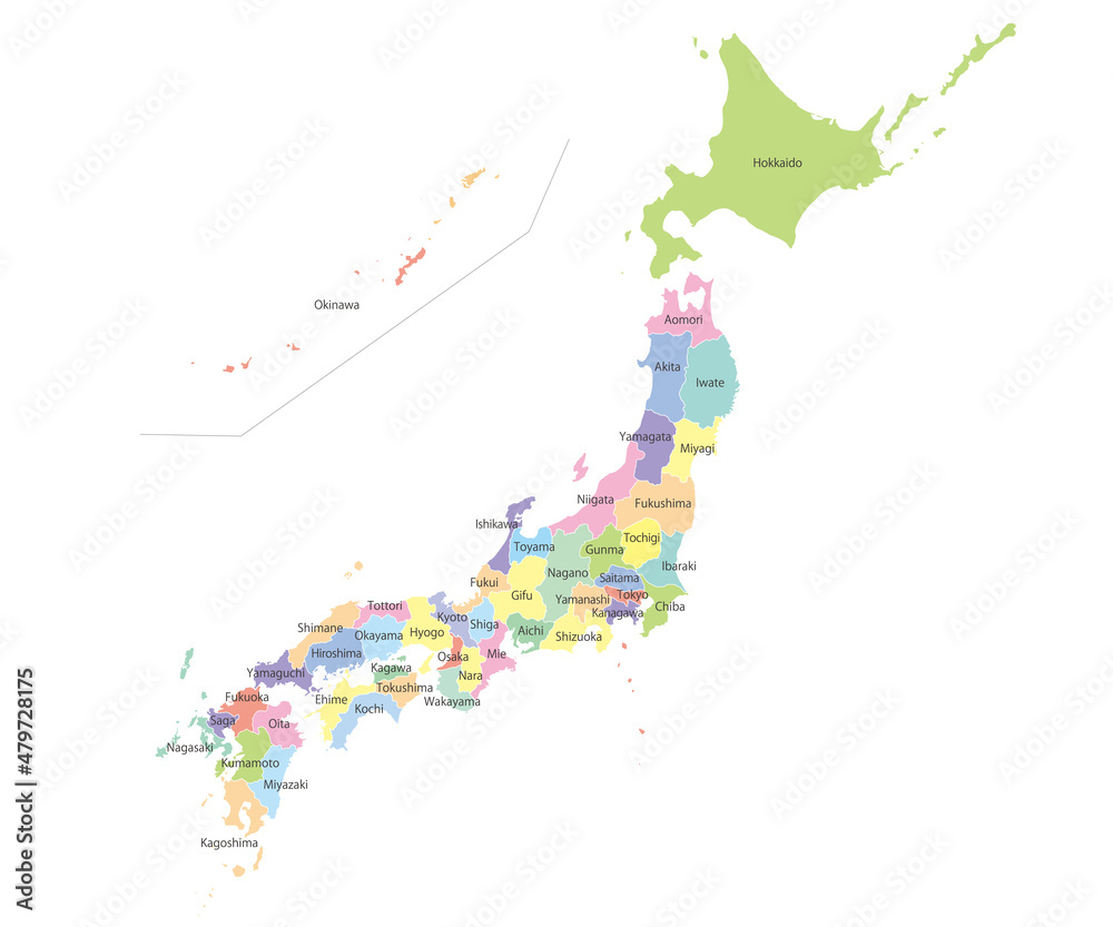 明るくカラフルな日本地図 英語 Stock Vector Adobe Stock