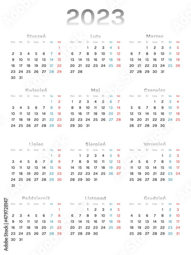 Obraz na płótnie Calendar for 2023 year gray gradient with polish characters w salonie