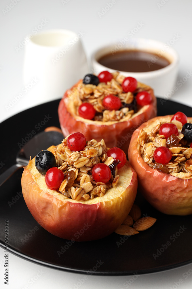 Concept of tasty food with baked apples, close up Concept of tasty food with baked apples, close up