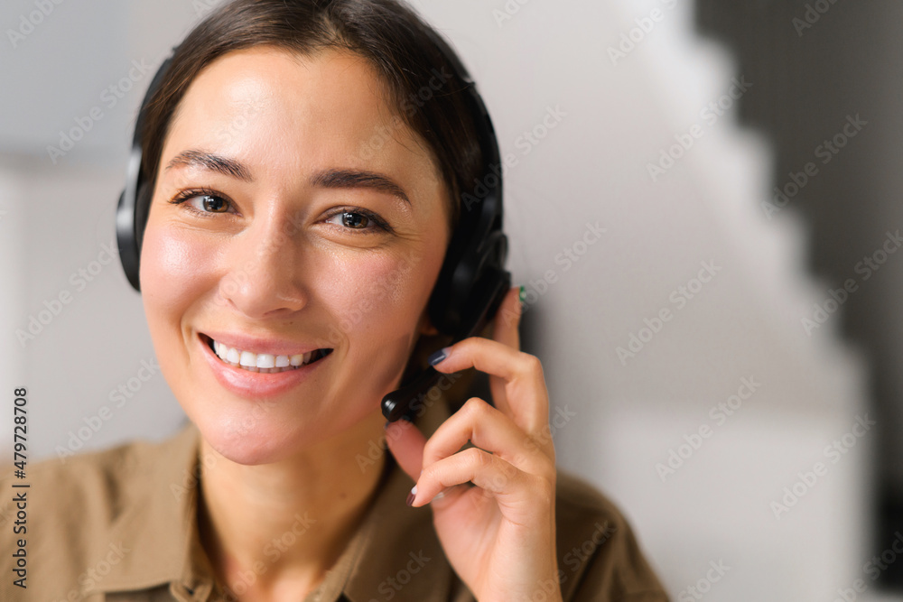 Headshot asian female freelancer wearing headset with microphone, friendly woman in a headset working remotely in the customer service department as call center operator, helping client with inquiry Headshot asian female freelancer wearing headset with microphone, friendly woman in a headset working remotely in the customer service department as call center operator, helping client with inquiry