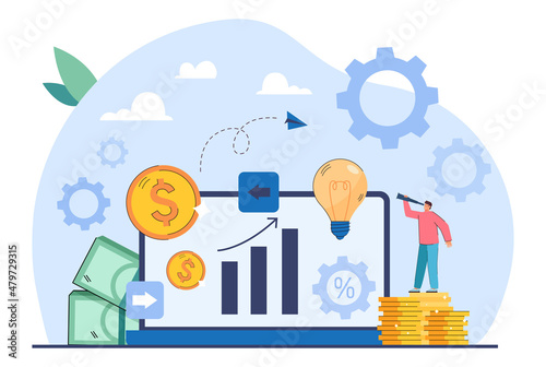 Business innovation based on alternative financial services. Digital currency market or exchange, financial technology flat vector illustration. Fintech, startup, economy, finances concept for banner © PCH.Vector