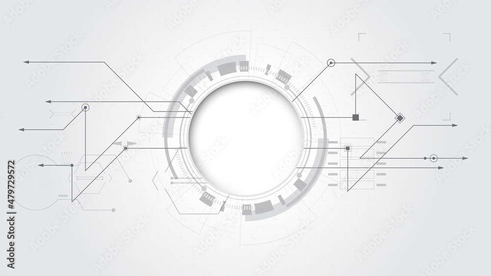 Grey white Abstract technology background with various technology elements Hi-tech communication concept innovation background Circle empty space for your text Grey white Abstract technology background with various technology elements Hi-tech communication concept innovation background Circle empty space for your text