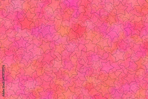 Abstract background illustration of layers of transparent stars on a pink and orange background