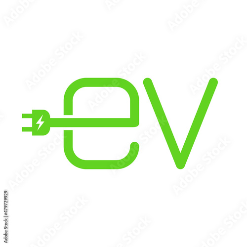 EV with plug icon symbol, Electric vehicle, Charging point logotype, Eco friendly vehicle concept, Vector illustration
