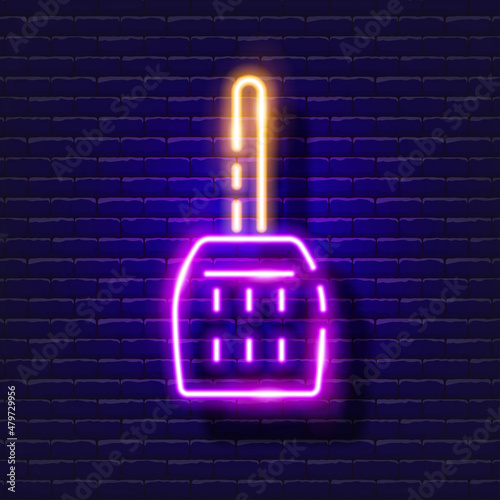 Cat litter shovel neon icon. Vector illustration for design, website, pet shop, veterinary clinic. Veterinary medicine concept.