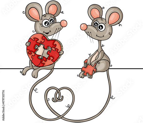 Valentine couple mouse with heart puzzle of love