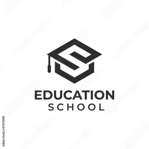 initial letter e, s for education school logo element with cap symbol icon. Online education logo design template