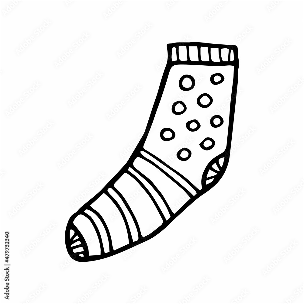 Hand drawn sock in doodle style. Black and white vector illustration Hand drawn sock in doodle style. Black and white vector illustration