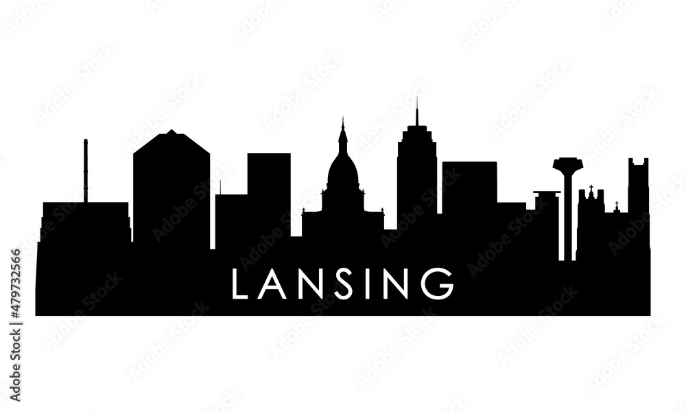 Lansing skyline silhouette. Black Lansing city design isolated on white background.