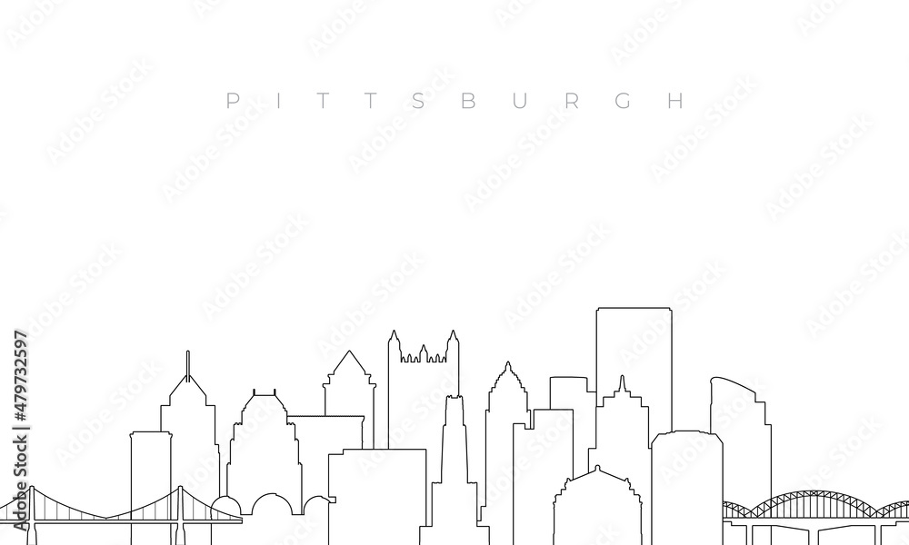 Outline Pittsburgh skyline. Trendy template with Pittsburgh city buildings and landmarks in line style. Stock vector design. - obrazy, fototapety, plakaty 