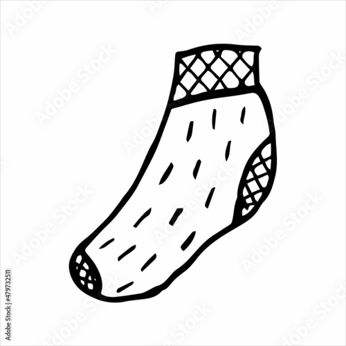 Hand drawn sock in doodle style. Black and white vector illustration