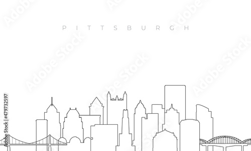 Outline Pittsburgh skyline. Trendy template with Pittsburgh city buildings and landmarks in line style. Stock vector design.