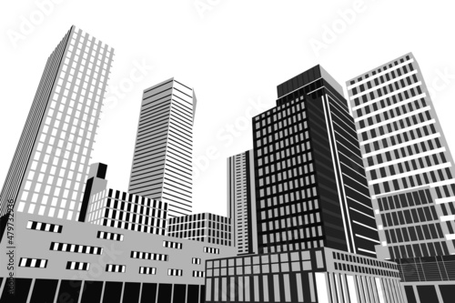 City with multi-storey buildings isolated on white background. City in a flat style with skyscrapers in white and gray colors. Perspective view. Vector illustration