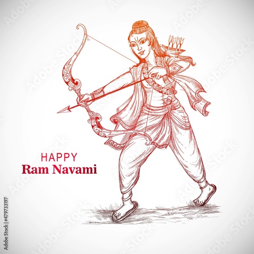 Lord Rama with arrow killing Ravana in Navratri festival background