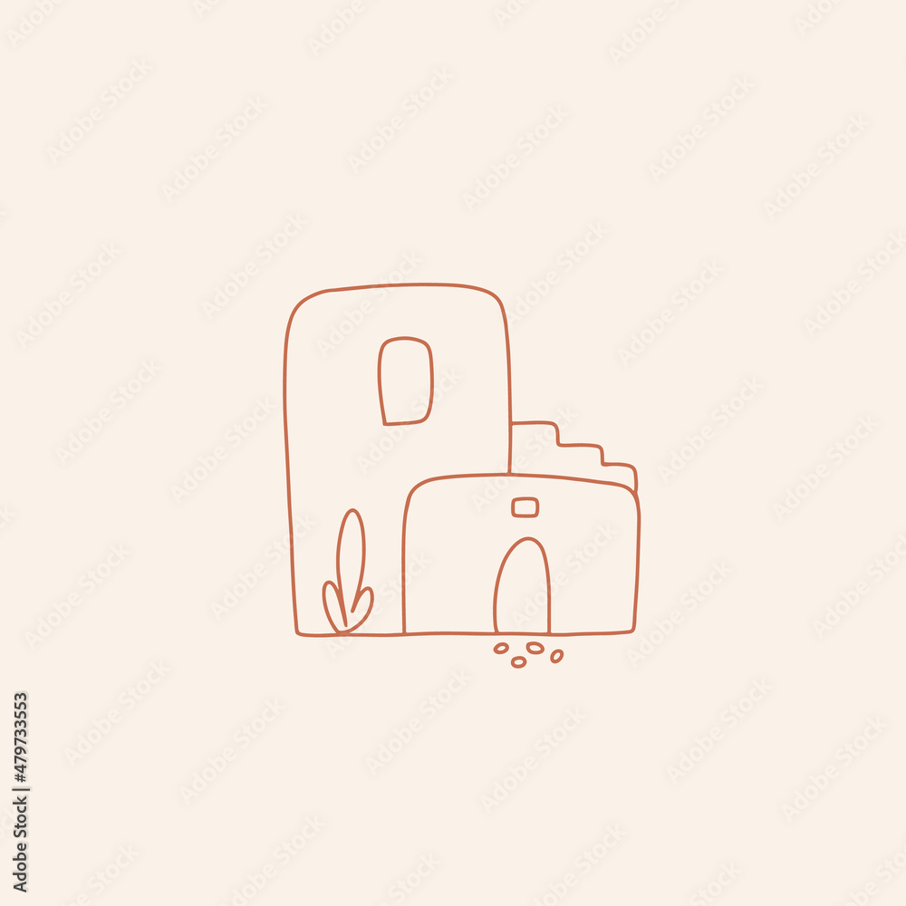 Vector outline illustration of an old house in desert. Vector outline illustration of an old house in desert.