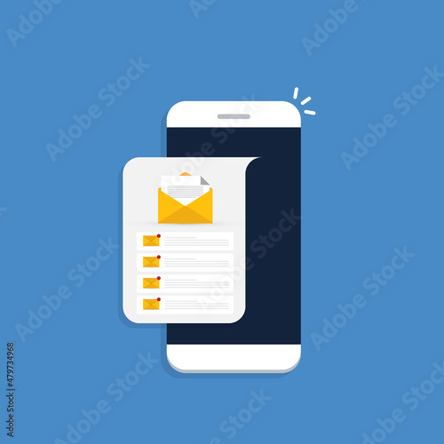 Email service. Mobile smartphone with mail app. Mail service concept.