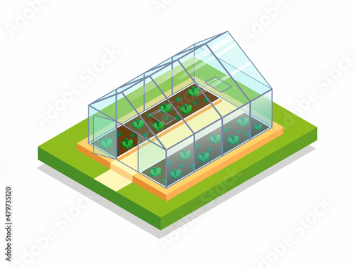 Fototapeta Isometric greenhouse on a white background