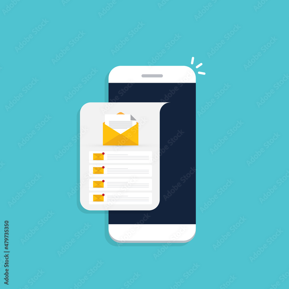Email service. Mobile smartphone with mail app. Mail service concept. Email service. Mobile smartphone with mail app. Mail service concept.