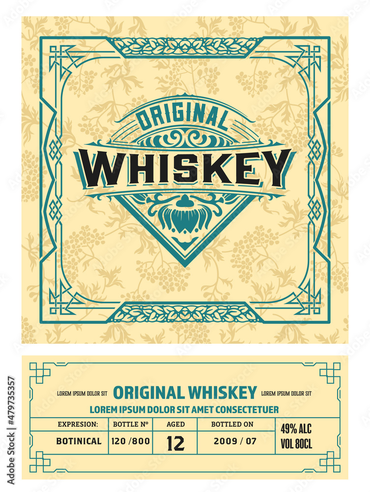 Whiskey label with old frames Whiskey label with old frames