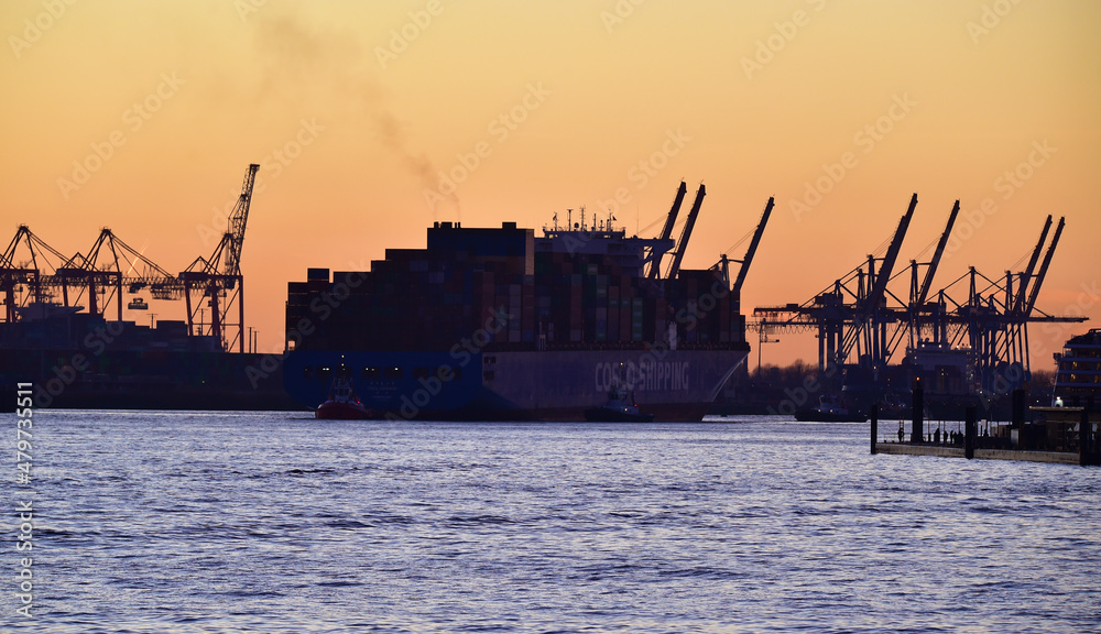 Containerschiff im Hamburger Hafen 