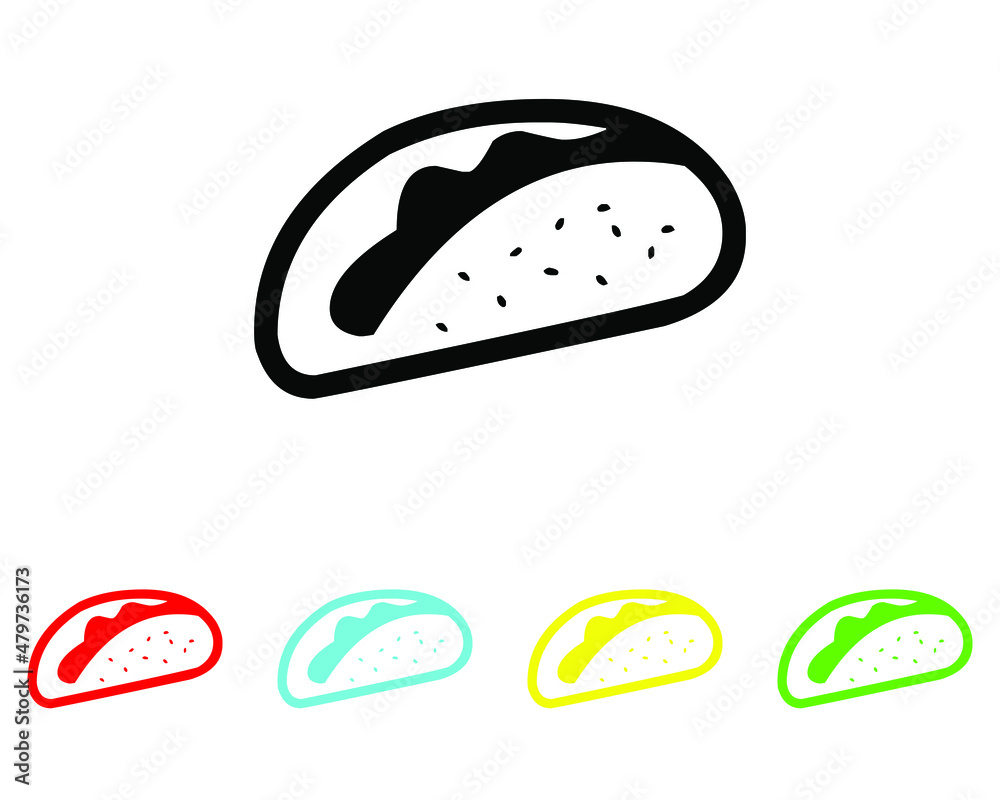 Taco icon, minimal line web icon. Set elements in colored icons.  Fast food vector illustration
