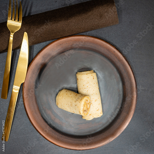 Pancakes on a ceramic plate